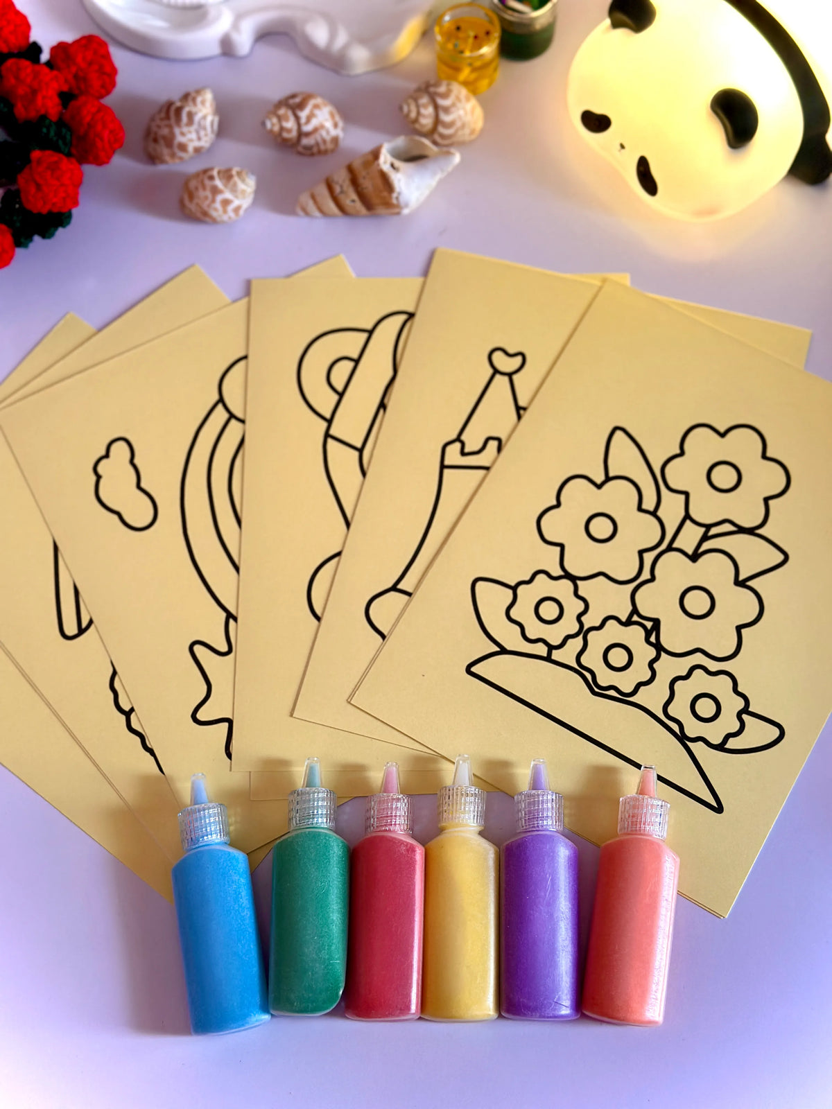 Sand Sticker Art Kit - Set of 10 Stickers and 6 Sand Bottles