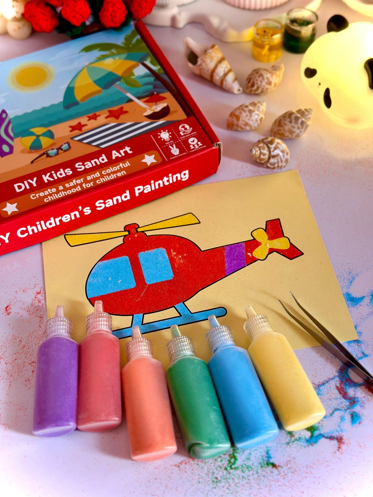 Sand Sticker Art Kit - Set of 10 Stickers and 6 Sand Bottles
