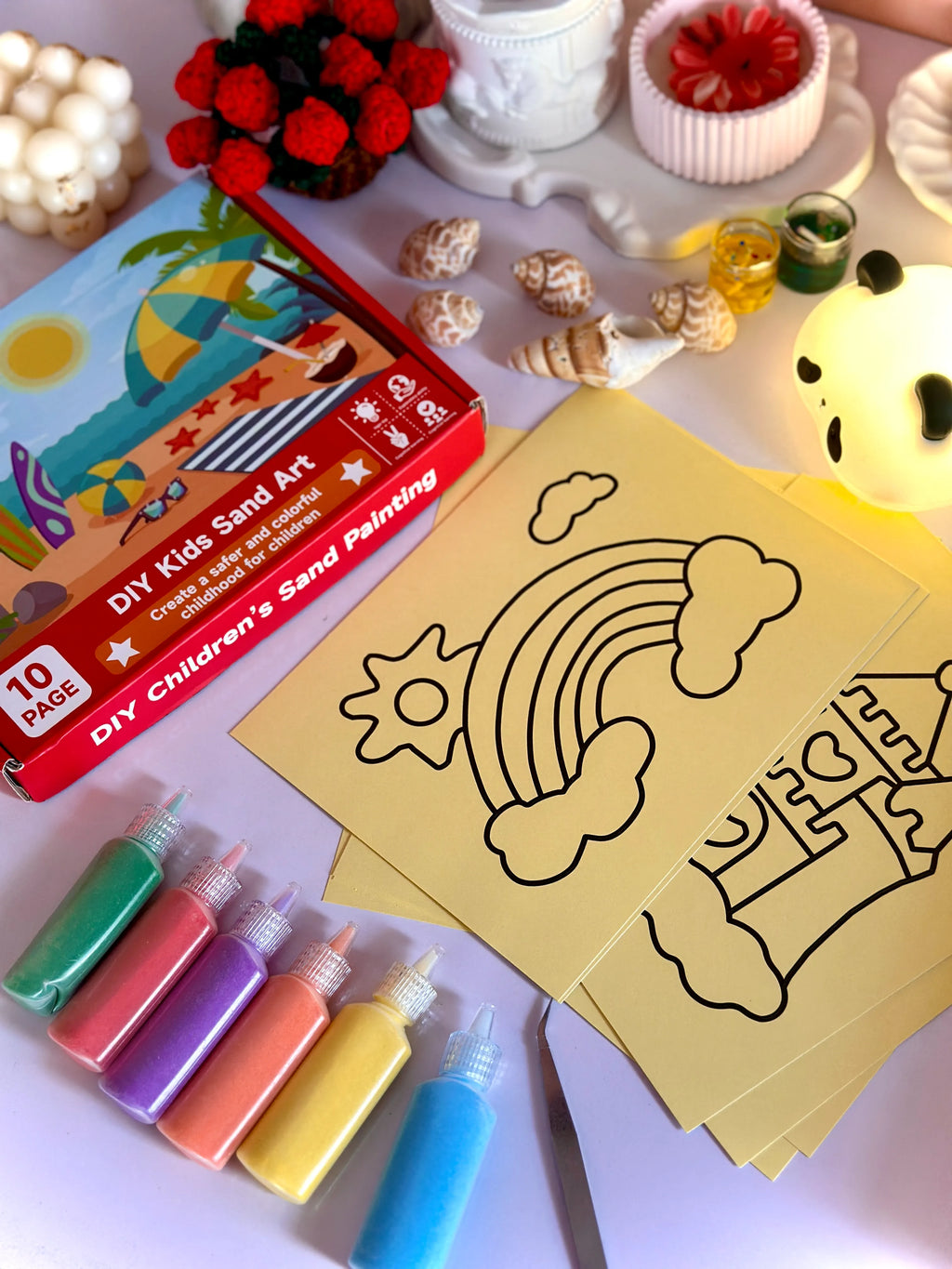 Sand Sticker Art Kit - Set of 10 Stickers and 6 Sand Bottles