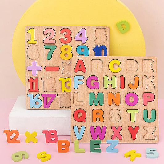 Educational ABC & Math wooden puzzle, learning toy for kids.