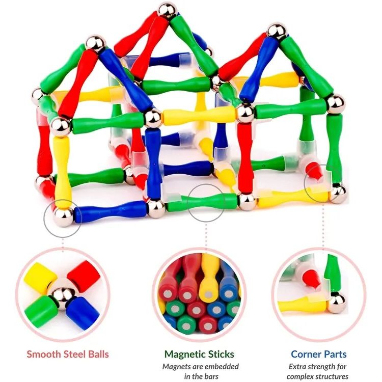 Master Magnetic Construction Blocks | Magnetic Balls & Sticks | 63 & 124 Pcs - Image 1