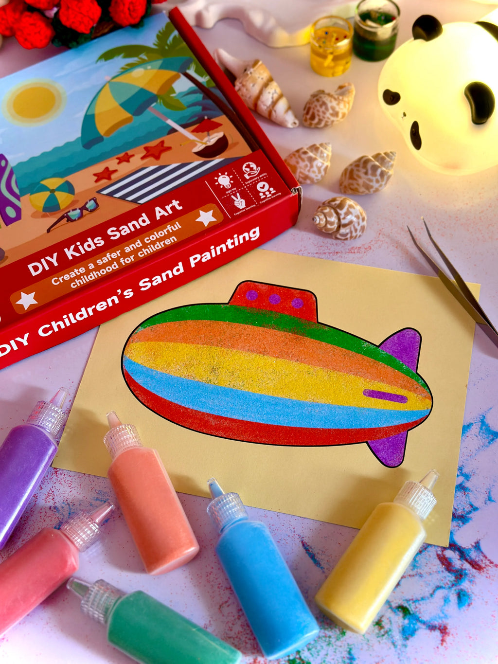 Sand Sticker Art Kit - Set of 10 Stickers and 6 Sand Bottles
