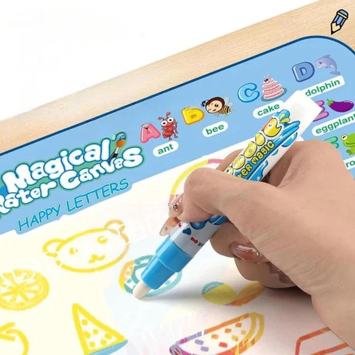 Kids drawing pad, Magic Water Doodle Mat with pens, mess-free art for toddlers, educational toy.