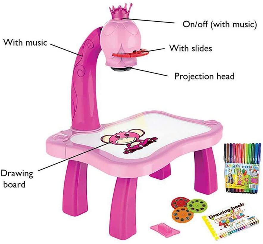 Kids drawing projector table, trace & draw with light & music, for creative play. Image 5 of 11.