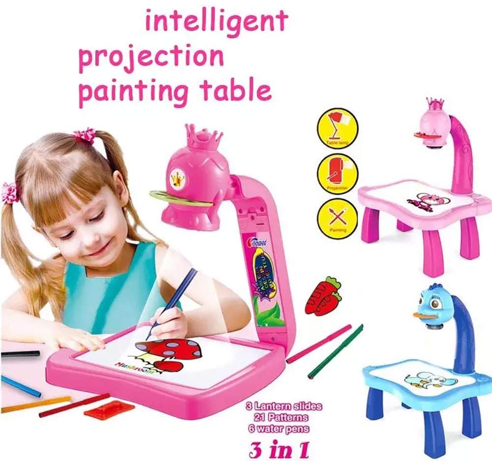 Kids drawing projector table, tracing light, music. Child's art activity, educational toy. Image 6 of 11.