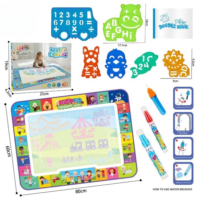 Kids drawing pad, mess-free water doodle mat, educational toy, creative play, gift for toddlers, easy storage.