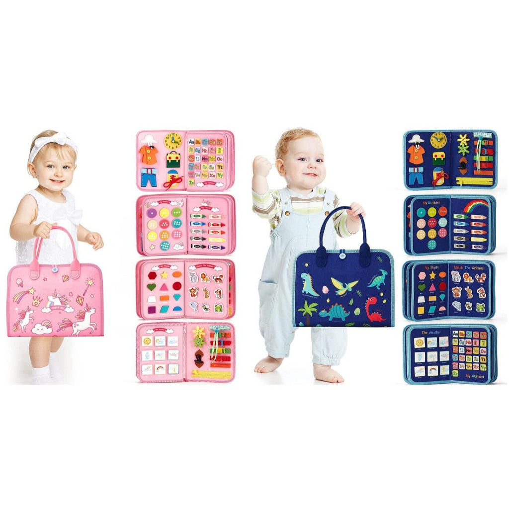 Hahaland Montessori Busy Book, cover with colorful activities for early learning.