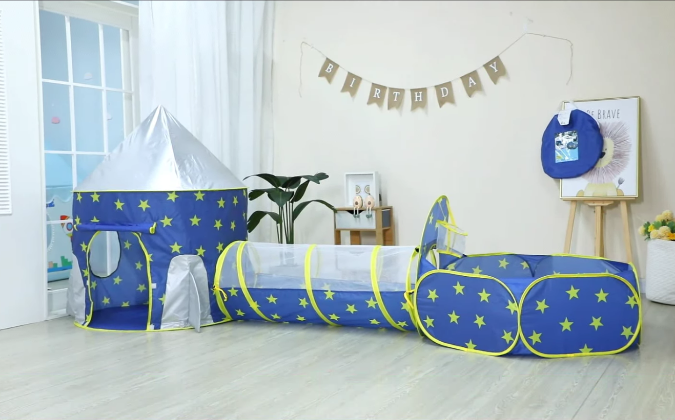 PigPigPen 3pc Kids Play Tent for Boys with Ball Pit, Crawl Tunnel, Princess Tents for Toddlers, Baby Space World Playhouse Toys, Boys Indoor& Outdoor Play House, Perfect Kid’s Gifts