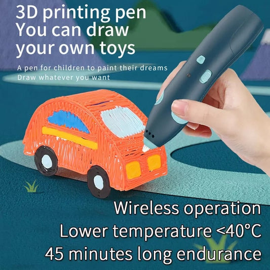 Kids using 3D printing pen to create a colorful plastic sculpture, art and craft toy, close-up.