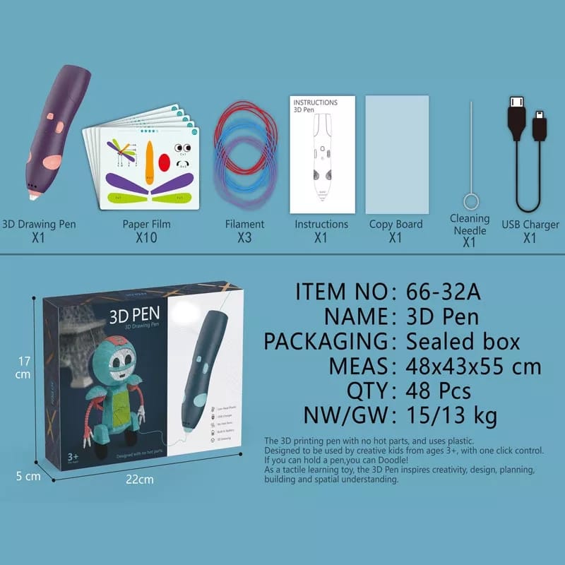 3D Printing Pen for Kids, fifth of seven images, showing a child creating a colorful 3D art piece.