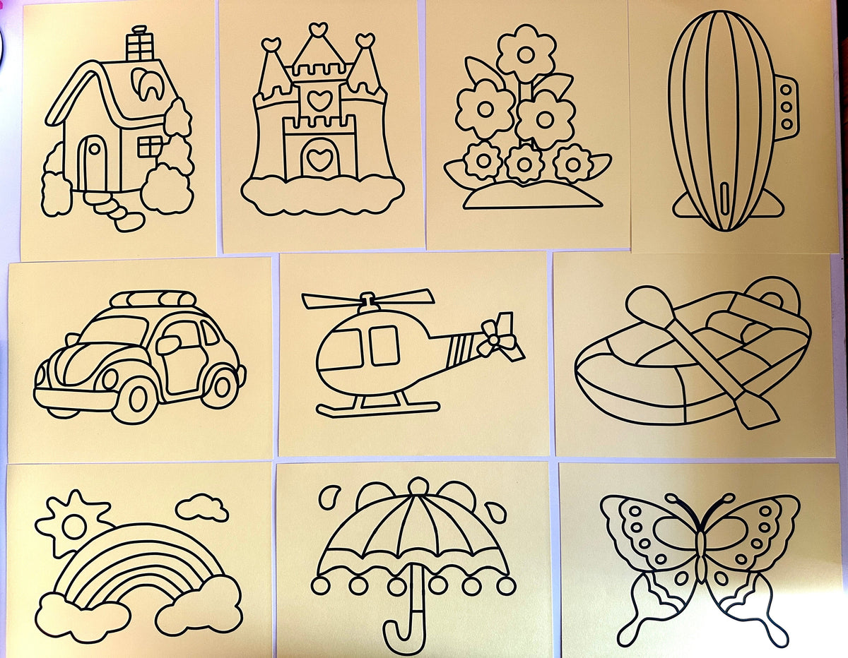Sand Sticker Art Kit - Set of 10 Stickers and 6 Sand Bottles