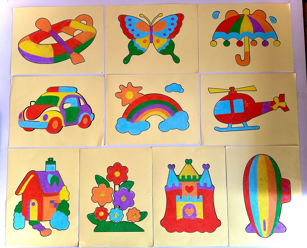 Sand Sticker Art Kit - Set of 10 Stickers and 6 Sand Bottles