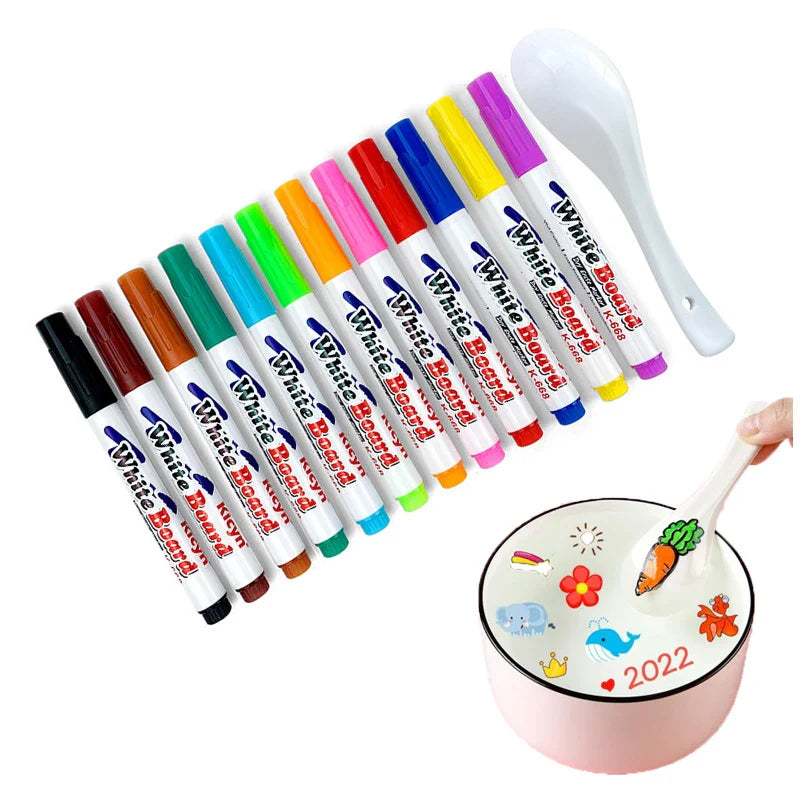 Floating Drawing Pens, Magical Water Art Markers, set of 8, vibrant colors, kids art activity, image 3 of 8.